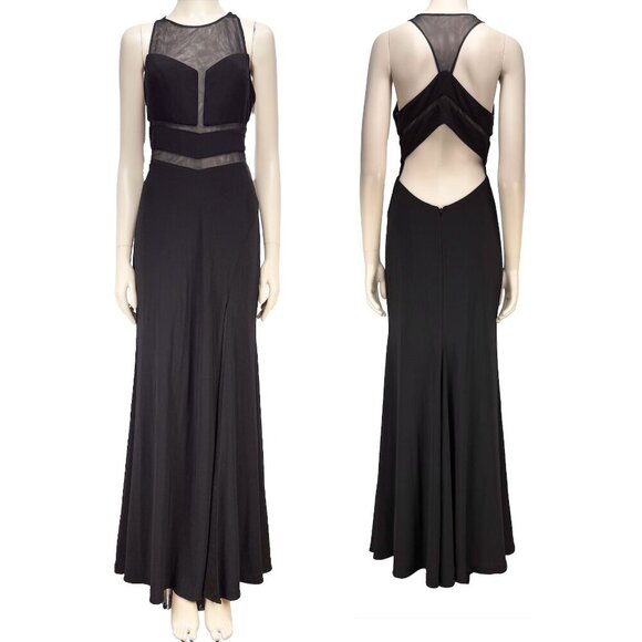CLARISSE Low-back Prom Dress Mesh Contemporary Fitted Long Black Evening Gown 6 - Picture 1 of 12